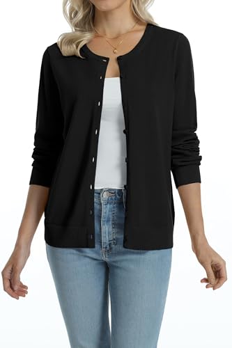 QUALFORT Women's 100% Cotton Lightweight Cardigans Long Sleeve Knitted Button Down Sweater4