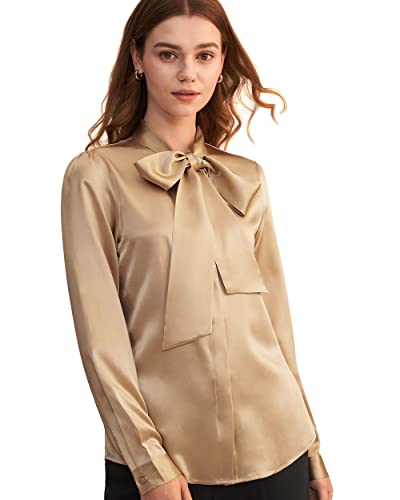 LilySilk Bow-tie Neck Silk Blouse for Women Long Sleeve Ladies