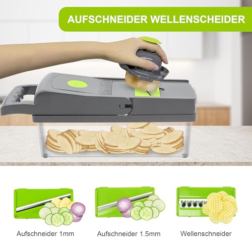 Foto von KLGFI 16 in 1 Gemüseschneider, Mandoline Gemüsehobel mit 9 Austauschbare Klingen, Multifunktionsschneider Würfelschneider Salatschneider für Hobeln Von Obst Gemüse, Karotte, Kartoffel