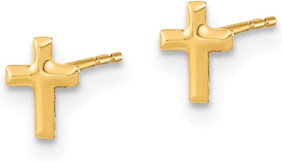 14k Gold Polished Set Of Ball Post Cubic Zirconia Flowers and Religious Faith Cross 3 Pair Earrings Set 6 Ball Earring for Women