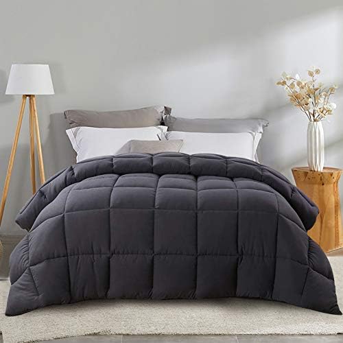 EDILLY All Season King Size Soft Quilted Down Alternative Comforter Duvet Insert with Corner Tabs,Winter Summer Warm Fluffy, Dark Grey，90" X 102"