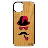 utaupia Custodia per iPhone 15+ Plus in legno e silicone, motivo "Mr Baffi, rosa, da uomo, vintage, con etichetta da 512 GB, colore: Rosa