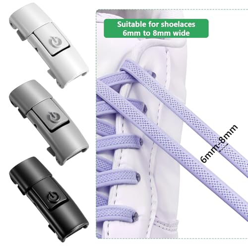 Xinjoduz 6PCS Metal No Tie Shoe Laces, Lazy Shoe Lace Tie Locks Quick Easy, Elastic Shoelaces Buckle Clips One Size Fits All Kids & Adult Sneakers(Black, White, Gray) - Thumbnail 3