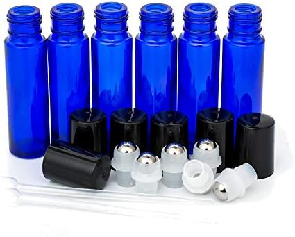 10ml Roller Bottles 24Pack Amber Thick Glass Essential Oil Roller Bottles Stainless Steel Roller Ball with 2 Droppers