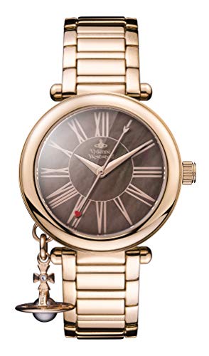 Vivienne Westwood Mother Orb damski zegarek kwarcowy z brązową tarczą MOP i bransoletką ze stali nierdzewnej w kolorze różowego złota VV006PBRRS, Brązowy, 32 mm, VV006PBRRS-AMZUK