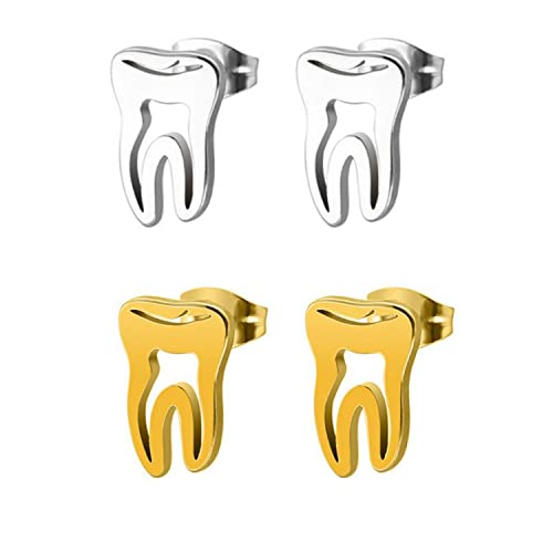 Divertidos aretes de tuerca con diseño de dientes huecos, dorados, negros, plateados, minimalistas, para mujer, hombre, dentista, enfermera (plata), zinc, no aplicable, Zinc, no aplicable
