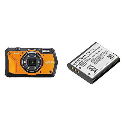 RICOH WG-6 オレンジ 本格防水カメラ 20メートル防水 耐衝撃 防塵 耐寒 高画質2000万画素 4K動画対応 高性能GPS内蔵 水中専用マーメードモード搭載 高性能GPS・電子コンパス内蔵 仕事に使える「CALSモード」搭載+RICOH 充電式リチウムイオンバッテリー DB-110 リコー 37835
