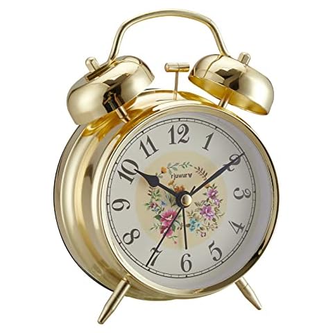 rjuwurv 4" Loud Alarm Twin Bell Alarm Clock, Night Light, Desk Clock Table Alarm Clock Bedroom Alarm Clock(Golden Rural) Cover