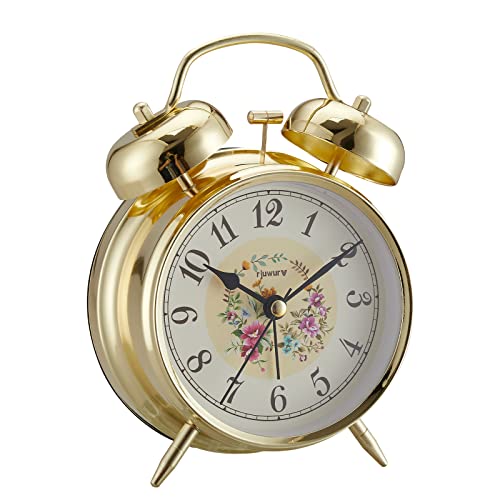 4 Loud Alarm Twin Bell Alarm Clock, Night Light, Desk Clock Table Alarm Clock Bedroom Alarm Clock(Golden Rural)