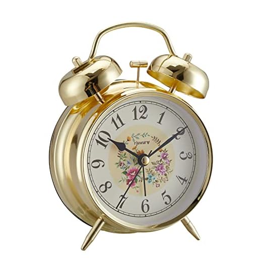 4" Loud Alarm Twin Bell Alarm Clock, Night Light, Desk Clock Table Alarm Clock Bedroom Alarm Clock(Golden Rural)