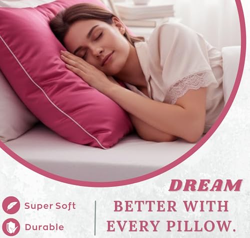 Image of BSB HOME Luxury Satin Silk Pillow Cover | 300 TC Ultra-Smooth Silky Finish | Premium Home Bedding Pillowcase | Soft, Glossy & Skin-Friendly Fabric | 18 x 28 Inches (Electric Peony)