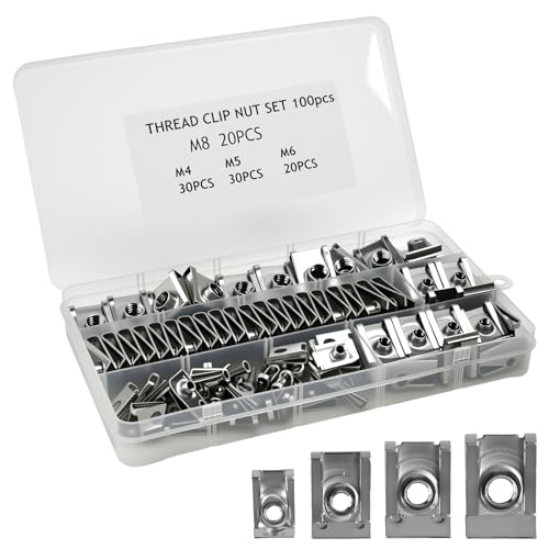 FuxFuis 100 PCS Écrou en U, Écrous à Clip en U m4 m5 m6 m8 Écrous en Tôle d'Acier Inoxydable Agrafes Carrosserie Ecrou Cage Voiture Clips de Fixation Agrafe avec Boîte de Rangement pour Auto Moto