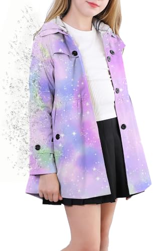 Image of Cromoncent Girl's Rain Jackets Waterproof Hoodie Trench Coat Cute Dress Coat Outerwear, 3-12 Years