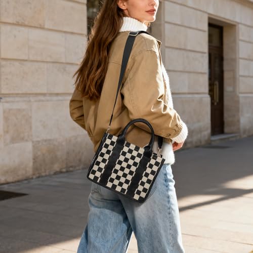 Image of Checkered Tote Bag for Women - Plaid Handbag Checkerboard Crossbody Shoulder Bag Trendy Checkered Tote Purse