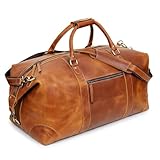 Cuero Full Grain Leather Duffle Bag for Men, Buffalo Overnight Weekend Travel Bag, Carry On with Organized Pockets, YKK Zippers, Adjustable Strap (Tan, 24 Inch)