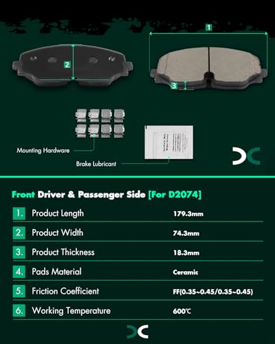 Image of SCITOO D2074 Front Ceramic Brake Pads Sets w /Hardware Replacement For Volkswagen For Atlas 2018-2023,For Volkswagen For Atlas Cross Sport 2020-2023