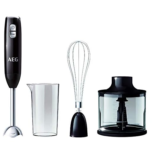 AEG STM3400 Batidora de Mano Serie 3, Función Turbo, Múltiples Accesorios: Minipicadora, Brazo Batidor, Vaso Graduado con Medida, Aptos Lavavajillas, 1.2m de Longitud Cable, 2 Velocidades, 600W, Negro
