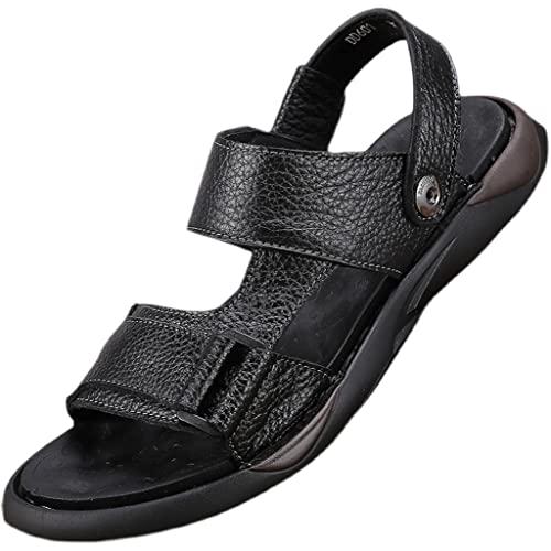 Men's Leather Sandals Casual Men Slippers Outdoor Comfortable Male Beach Shoes(D,39 Code)
