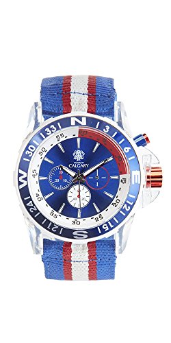 Relojes Calgary Daikoku Sport. Reloj Deportivo para Hombre, Correa de Tela Azul, Blanca y roja. Esfera Color Azul