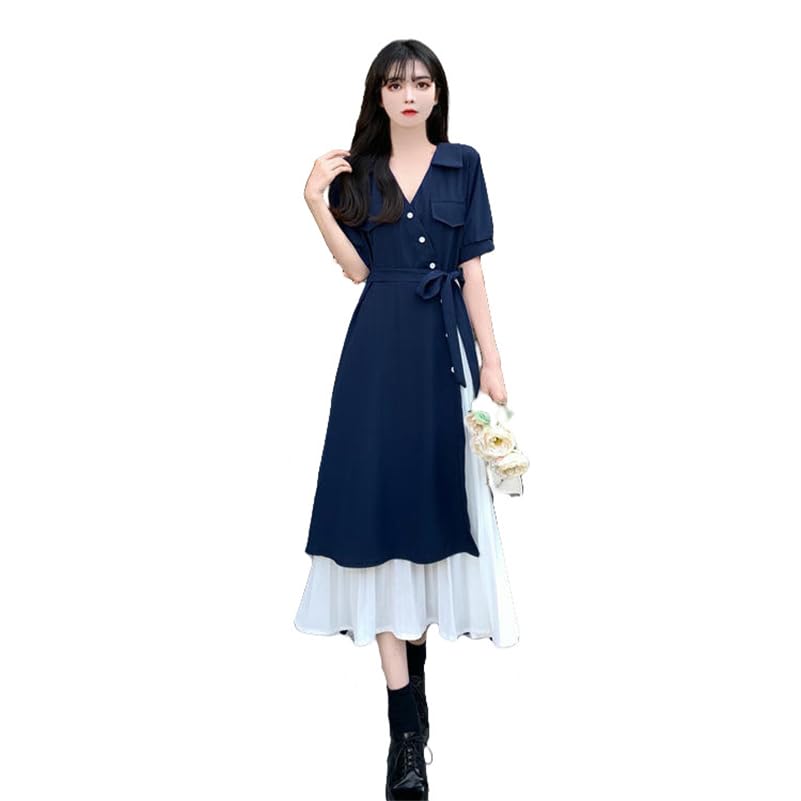 Robe chemise col en V été taille haute longue chic décontracté pour femme