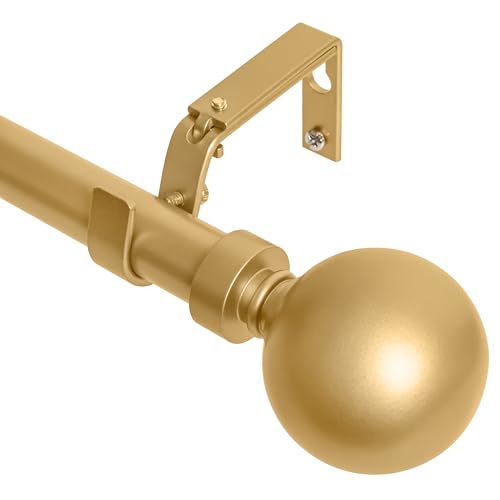 Meriville 1-Inch Diameter Ball Single Window Treatment Curtain Rod, 48-Inch to 84-Inch, Gold