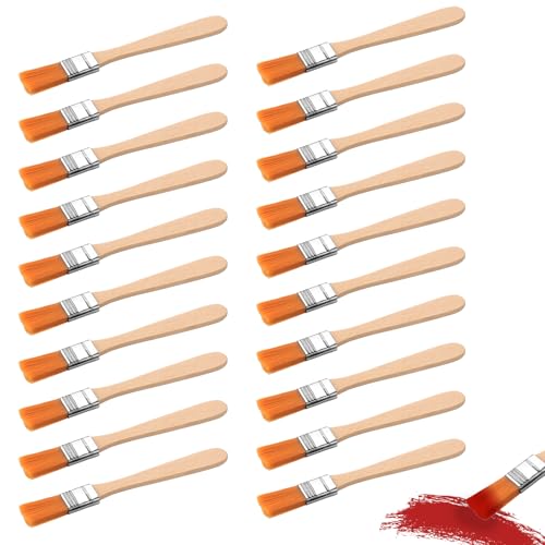 20 Pcs Pinceles para Pintura Acrílica, 0.5' Brochas Pintura Set con Mango de Madera Pequeños, Pinceles Planos para Decoración, Cepillo de Nailon Profesional para Paredes Puertas Vallas Muebles