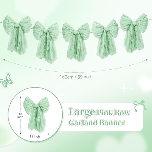 Image of Large Green Bow Garland Banners for Coquette Birthday Party Decorations-Bow Themed Birthday Decor for Baby Shower Bridal Shower Bachelorette Party Wedding Favors Supplies (Green)