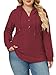 Plus Size Fall Tops for Women Casual Button T Shirts Autumn Long Sleeve Blouses Oversized Soft Henley V Neck Sweaters 2XL Wine Red