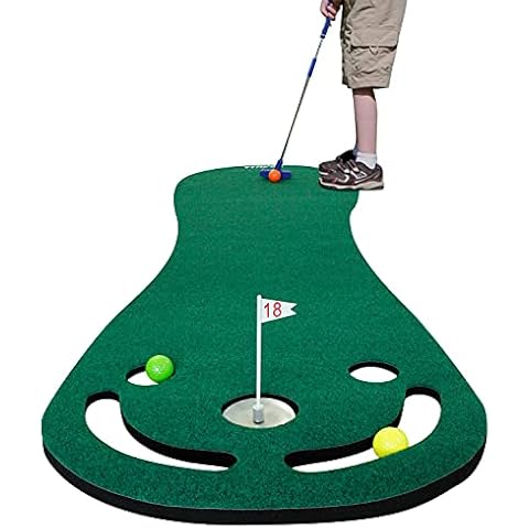 KOFULL Putting Green Mats Set for Golf Putting Use, Included Mini Golf Putters Adjustable, 3 Golf Balls, Training Aid Put Cup & Flags, Practicing Putt Green Carpet for Children Putting Indoor Outdoor Cover