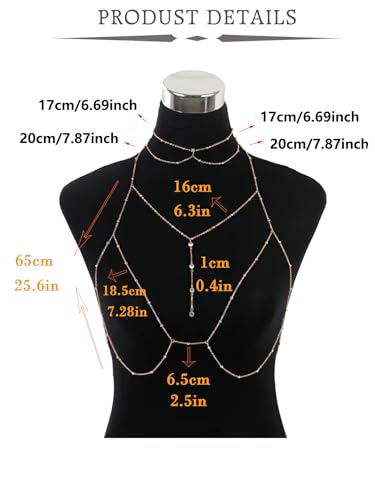 Image of Shidara 1 Pcs Premium Silver Gold Body Chain Jewelry for Women Rhinestone Body Chain with Necklace Gold Bra Chains Top Lingerie Chain Jewelry Sexy