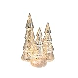 LumaBase Battery Operated Silver Mercury Glass Trees - Set of 3