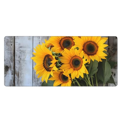 Image of Vintage Sunflower Wood Extended Gaming Mouse Pad, with Stitched Edges Large Mouse Pad Desk Protector, Rubber Base Mousepad Keyboard Mouses Mat for Work Game Office Home- 32 inch X 12 inch Inch,E853