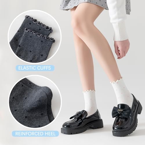 Mcool Mary Women's Ruffle Socks,Casual Ankle Breathable Knit Cotton Cute Polka Dot Crew Frilly Sock 6 Pack3