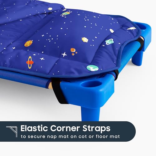 Image of Wake In Cloud - Cot Nap Mat with Pillow and Blanket, 100% Cotton Fabric, for Toddler Kids Boys Girls Ages 3 Plus in Daycare Kindergarten Preschool, Stars Space Rockets
