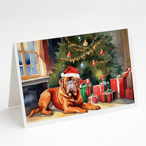 Caroline's Treasures DAC2648GCA7P Dogue de Bordeaux Cozy Christmas Greeting Cards Pack of 8 Blank Cards with Envelopes Whimsical A7 Size 5x7 Blank Note Cards