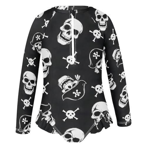 ALAZA Toddler Swimsuit Girl Bathing Suit Swimwear Rash Guard Pirate Skull Long Sleeve 3T2