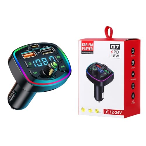 Bluetooth Voiture, Transmetteur FM MP3, Adaptateur Radio Lecteur, Allume Cigare Charge Rapide et Type C QC3.0, Musique Accessoire, Kit Emetteur 4.8A USB,...