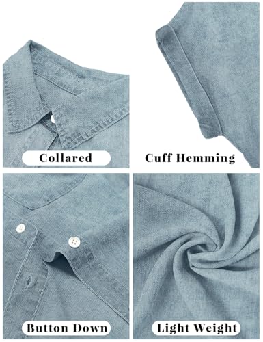 Image of Zilcremo Women Summer Short Sleeve Button Down Denim Shirt Dress