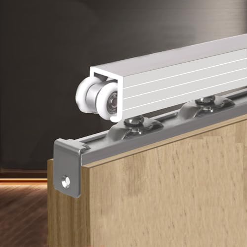 Premium Sliding Barn Door Hardware Kit for Outdoor Sheds - Bifold Door Railing System with 12 Nylon Roller Wheels, Heavy-Duty Aluminum Alloy Track (100cm/3.3ft)