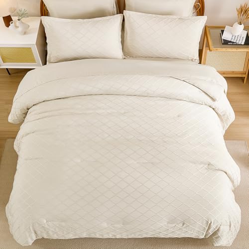 Edredón beige matrimonial jacquard de 7 piezas Yiran para cama completa 6