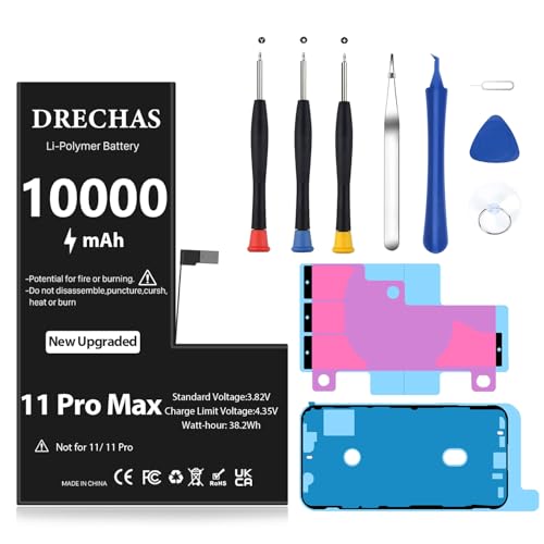 DRECHAS [10000mAh] Battery for iPhone 11 Pro Max 2026 Capacity 0 Cycle Li-Polymer Replacement Battery for iPhone 11 Pro Max Models A2220 A2218 A2161 with Complete Professional Repair Tool Kit