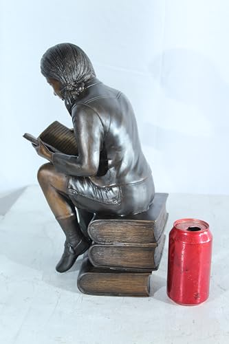 Estatua de bronce niña leyendo sobre libros 15 in H miniatura 7