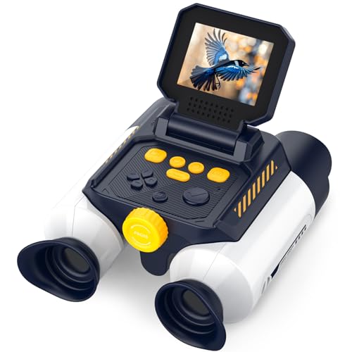 Prismáticos Infantiles Halfcit 10x25 con Cámara y Visión Nocturna. Prismáticos de Juguete para Niños, Aptos para Niños a Partir de 4 años, para Observación de Aves, Acampadas y Senderismo - Blanco
