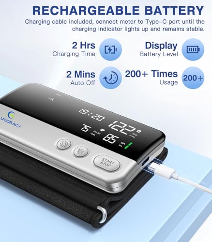 Image of Glucoracy Arm Blood Pressure Monitor for Home Use,Large Display,Silver | Portable One-Piece Blood Pressure Machine with Large Display and Adjustable 10.6 inch-16.5 inch Arm Cuff for Home Use