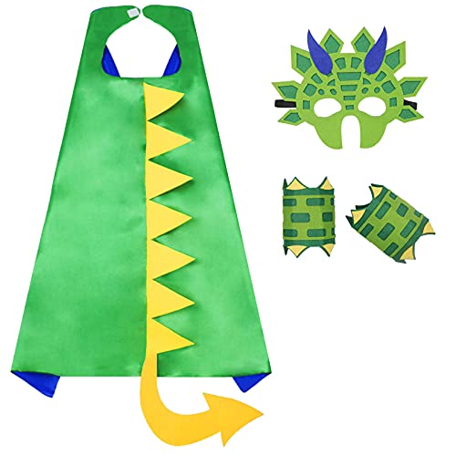 Dinosaur-Costume for Kids Dragon Cape Mask for Boys Girls and Bracelets, Superhero Dino Party Toys Gifts