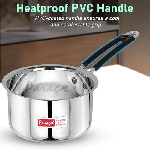 Image of Parage 2 Pieces Stainless Steel Sauce Pan, Tea Pan, Milk Pan Heavy Guage with Heat-Resistant Wire Handle Induction & Gas Stove Friendly (1.25 LTR & 1.75 LTR, Silver), 3 Liters