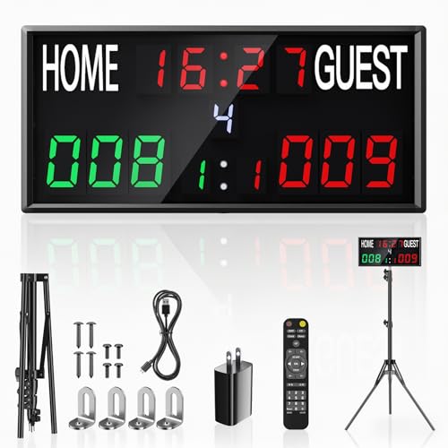 Electronic Digital Scoreboard with Remote & Tripod, Portable Digital Score Keeper with Shot & Countdown Timer, for Basketball Pickleball Tennis Cornhole Ping Pong Baseball Indoor Outdoor Games