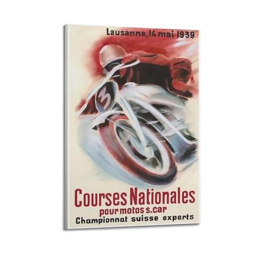 Poster moto vintage 1939 course suisse sur toile pour chambre 60x90 cm