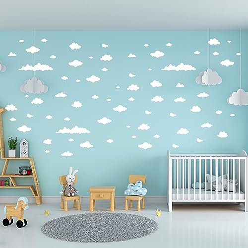 SUPERDANT 48 Pieces White Cloud Wall Decals Stickers Baby Art Girls Vinyl Living Decoration Home Mural Playroom DIY Decor for Nursery Kids Room Bedroom Wall Sticker Vinyl Transfer