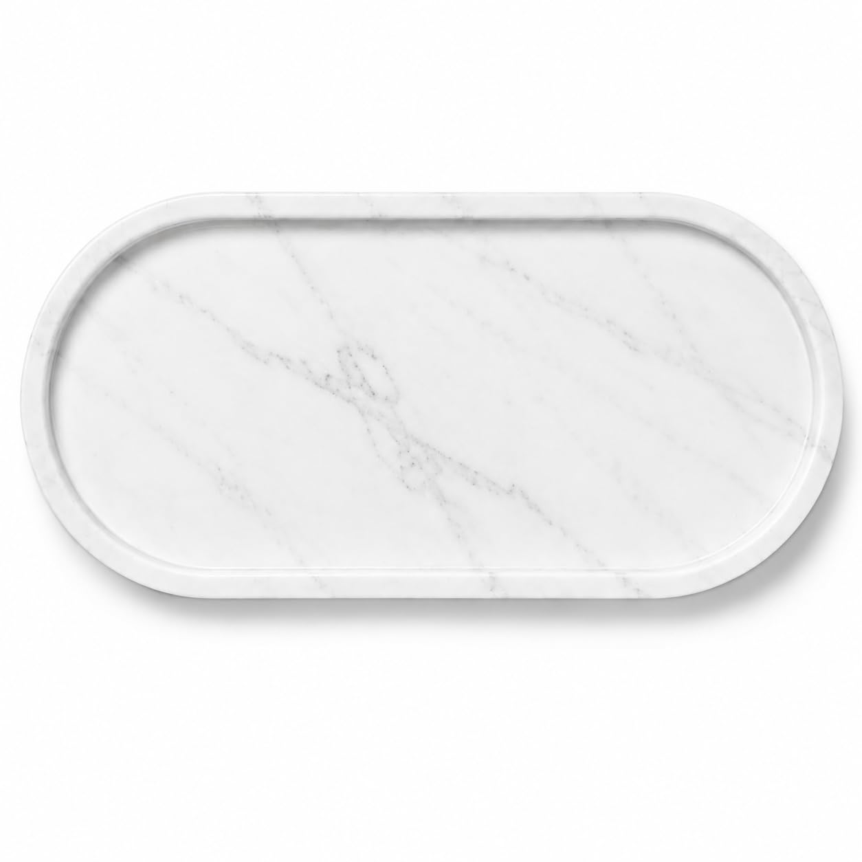 White Marble Effect Silicone Storage Tray with Raised Rim - 30 x 12.5 cm Rectangular Bathroom Vanity Organiser for Perfume, Soap, Cosmetics, Jewellery and Small Items, Soft Non-Slip